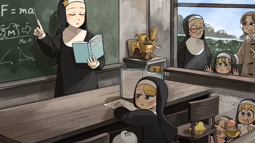 clumsy nun, spicy nun, glasses nun, hungry nun, star nun, and 2 more (little nuns) drawn by diva_(hyxpk)