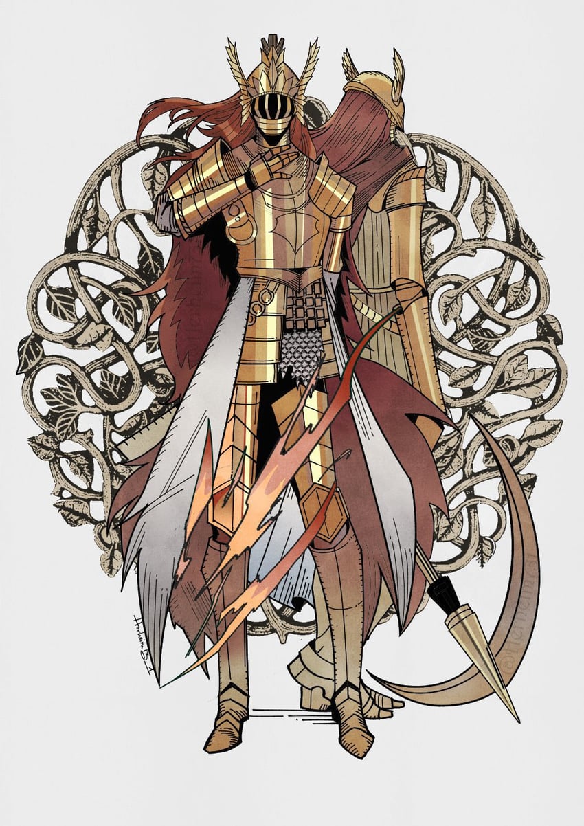 malenia blade of miquella, cleanrot knight finlay, and cleanrot knight (elden ring) drawn by herheim