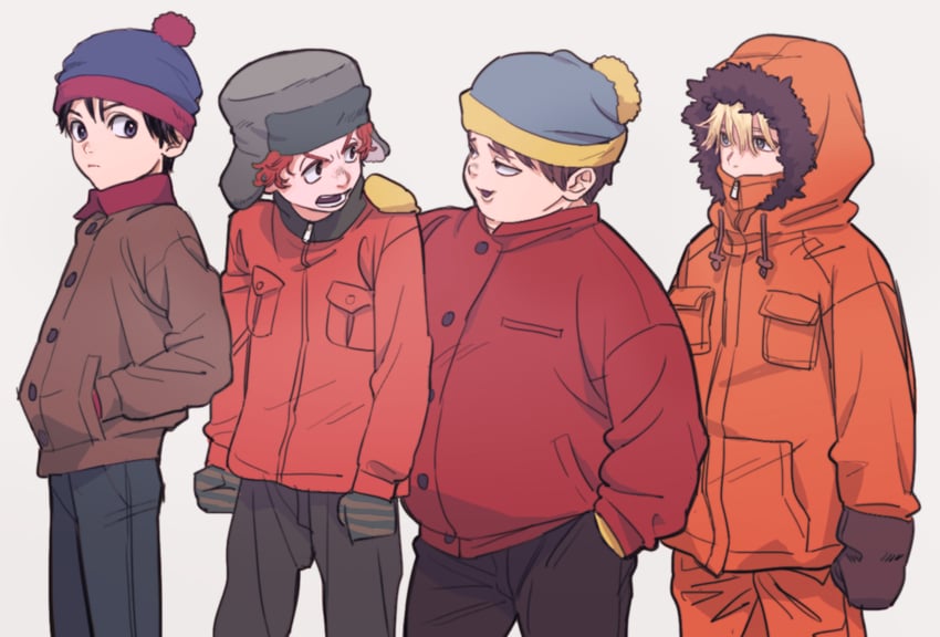 stan marsh, kenny mccormick, kyle broflovski, and eric cartman (south park) drawn by maiko_(setllon)