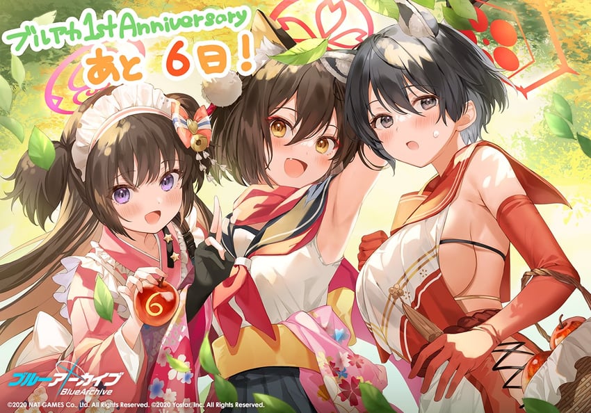 izuna, tsubaki, and shizuko (blue archive) drawn by kanda_done