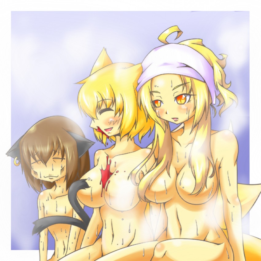 yakumo yukari, yakumo ran, and chen (touhou) drawn by ekus_(xo_ekus)