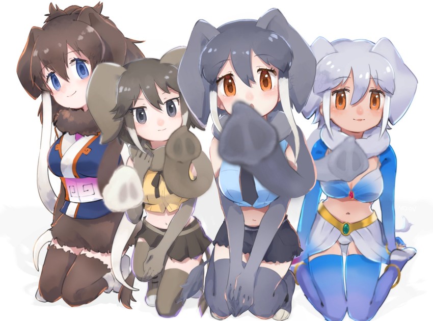 indian elephant, mammoth, african elephant, and african forest elephant (kemono friends) drawn by tatsuno_newo