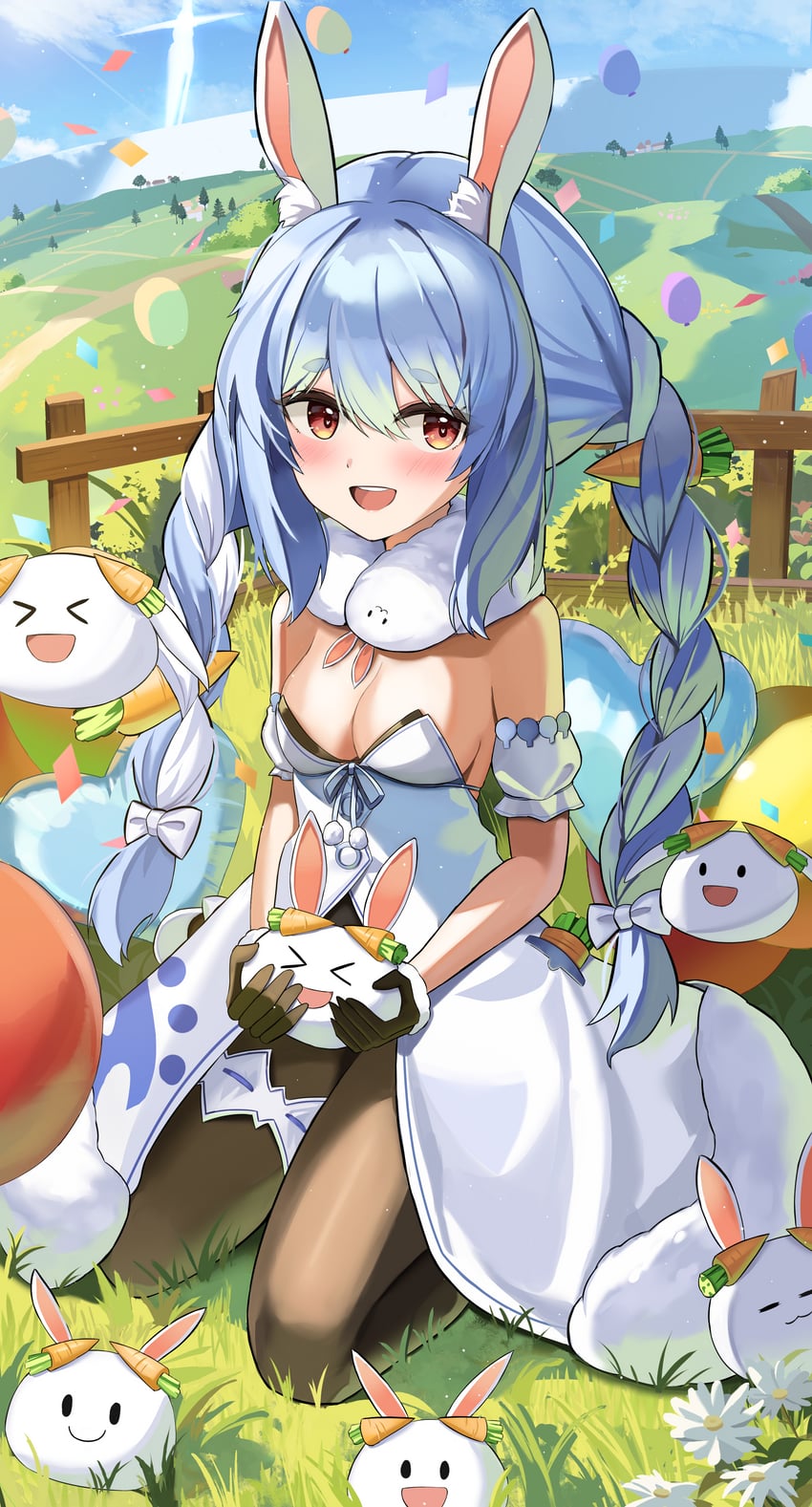 usada pekora, don-chan, and pekomon (hololive) drawn by iv_(iv70311741)