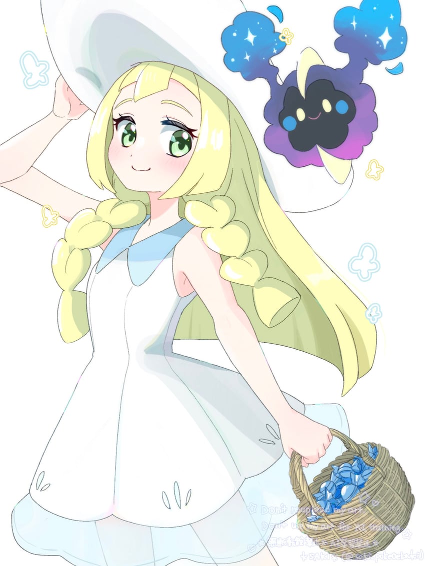 lillie and cosmog (pokemon and 1 more) drawn by saki_pokeoekaki