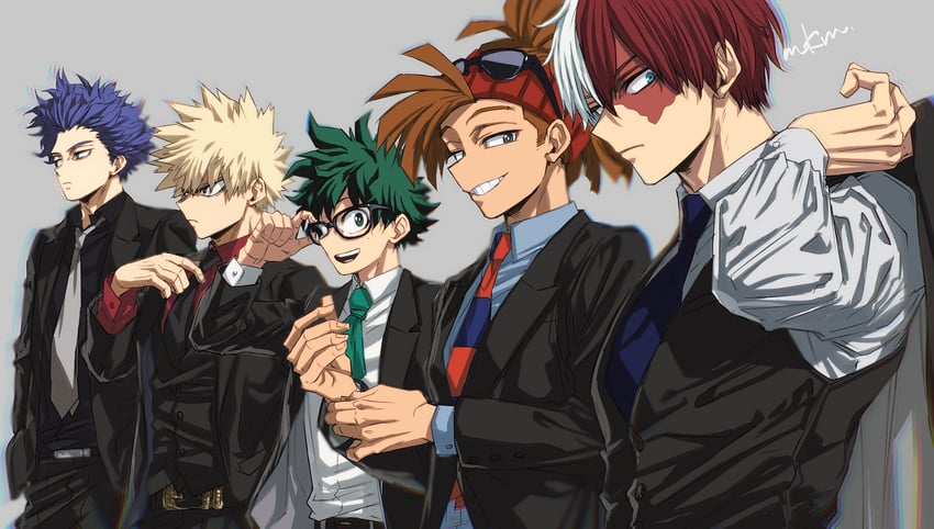 midoriya izuku, bakugou katsuki, todoroki shoto, shinso hitoshi, and rody soul (boku no hero academia) drawn by mkm_(mkm_storage)