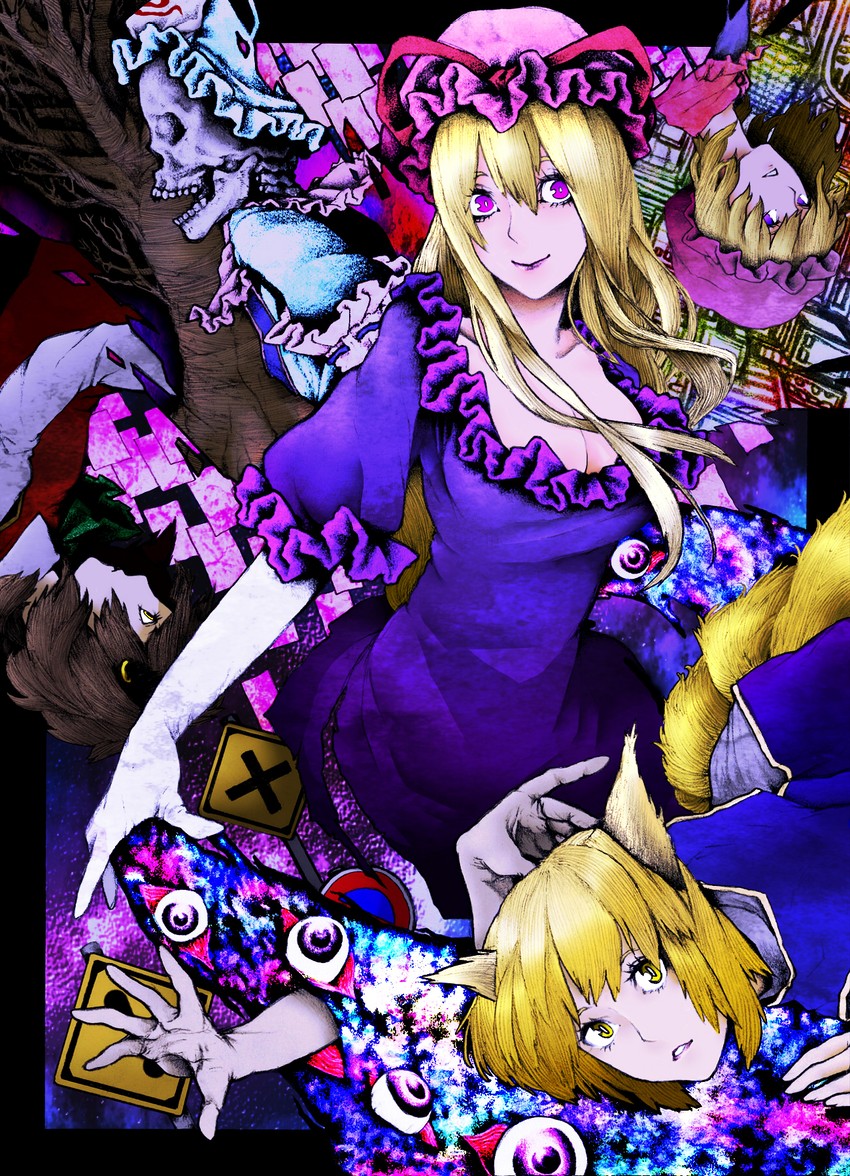 yakumo yukari, saigyouji yuyuko, yakumo ran, chen, maribel hearn, and 1 more (touhou) drawn by chotto