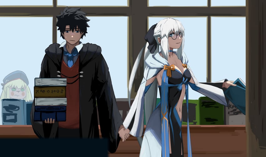 artoria pendragon, fujimaru ritsuka, morgan le fay, and artoria caster (fate and 1 more) drawn by paperpillar