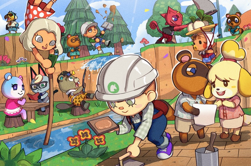 isabelle, villager, tom nook, raymond, timmy, and 6 more (animal crossing) drawn by gonzarez