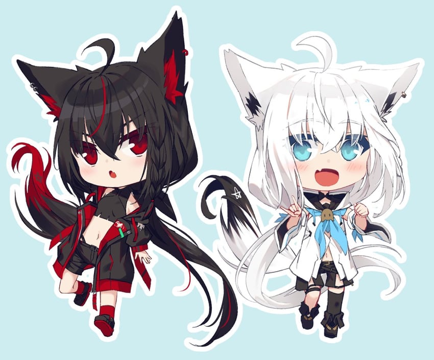 shirakami fubuki and kurokami fubuki (hololive) drawn by nagishiro_mito