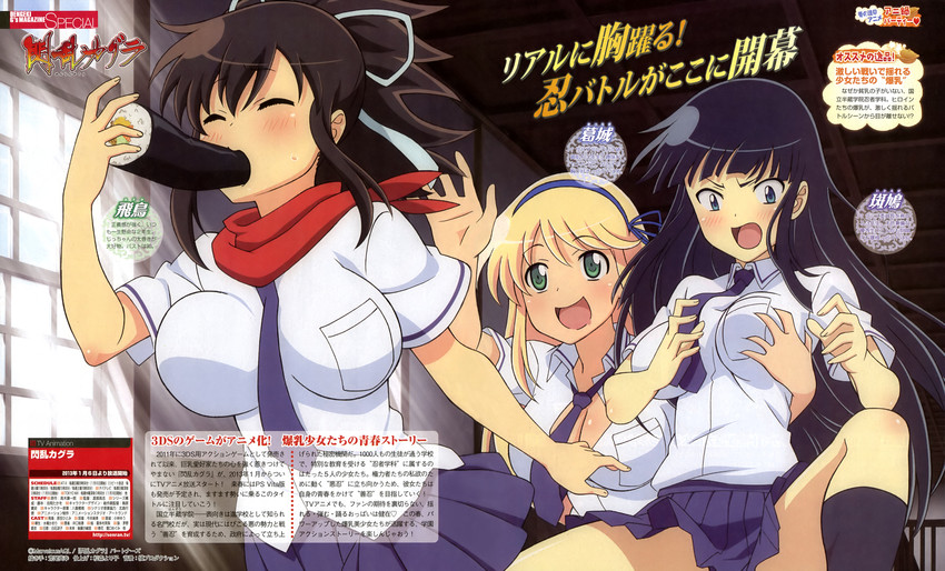 asuka, ikaruga, and katsuragi (senran kagura and 1 more) drawn by arao_hideyuki