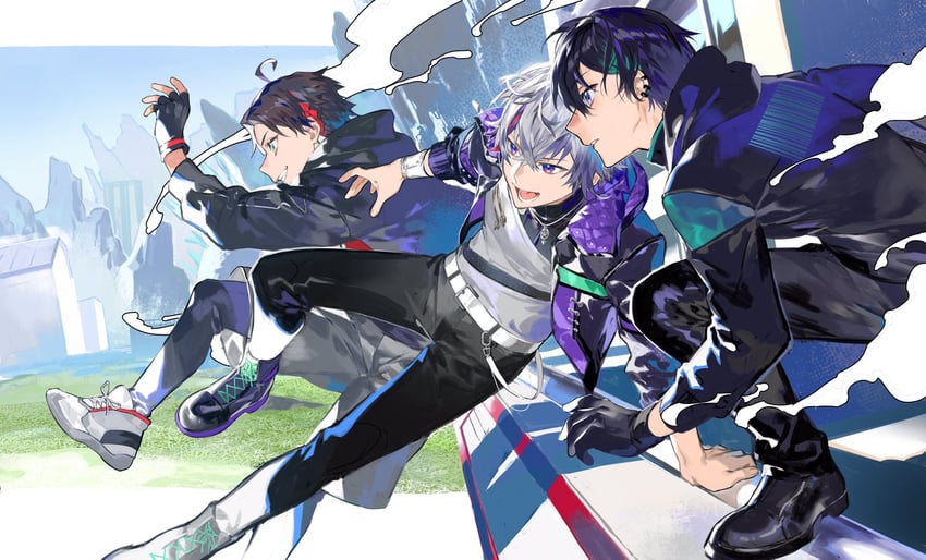 fuwa minato, saegusa akina, and mayuzumi kai (nijisanji and 1 more) drawn by serita_jon