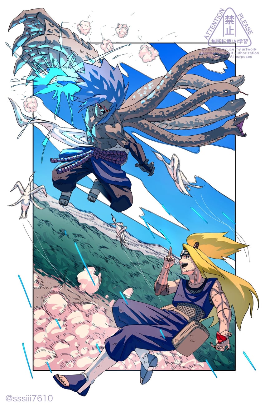 uchiha sasuke and deidara (naruto and 1 more) drawn by sssiii7610