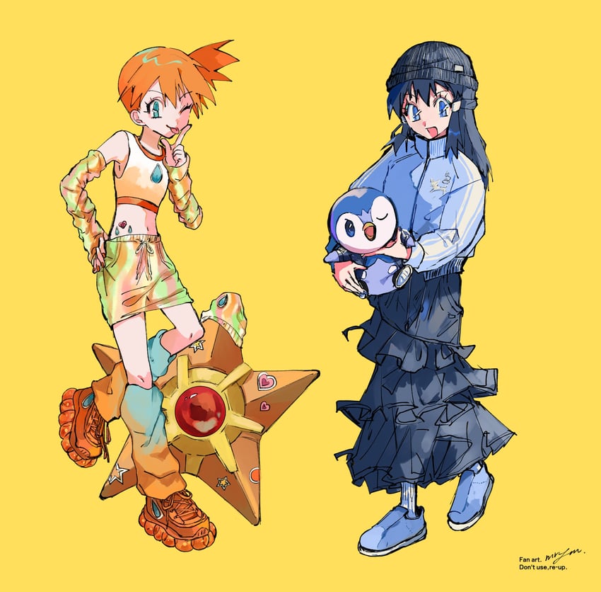 dawn, misty, piplup, and staryu (pokemon and 2 more) drawn by 017_75