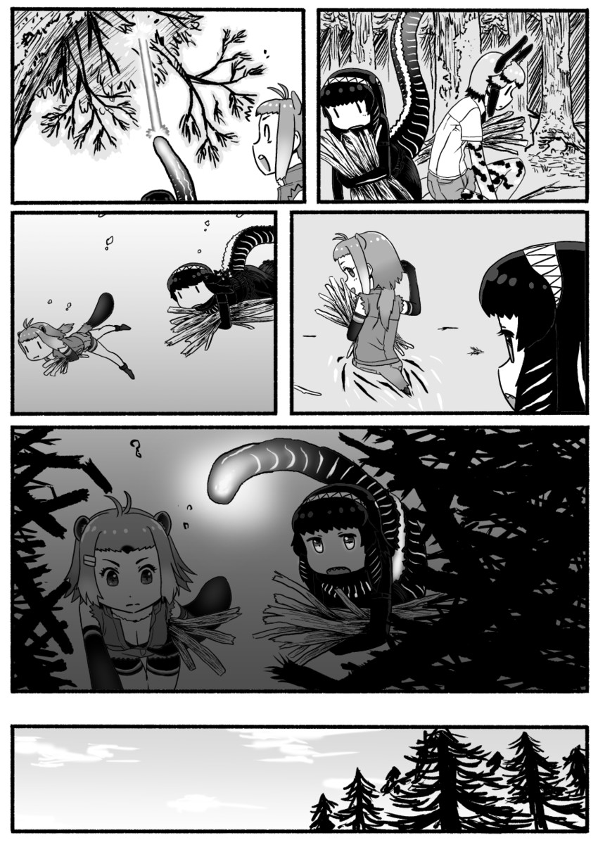 godzilla, african wild dog, and american beaver (kemono friends and 2 more) drawn by kishida_shiki