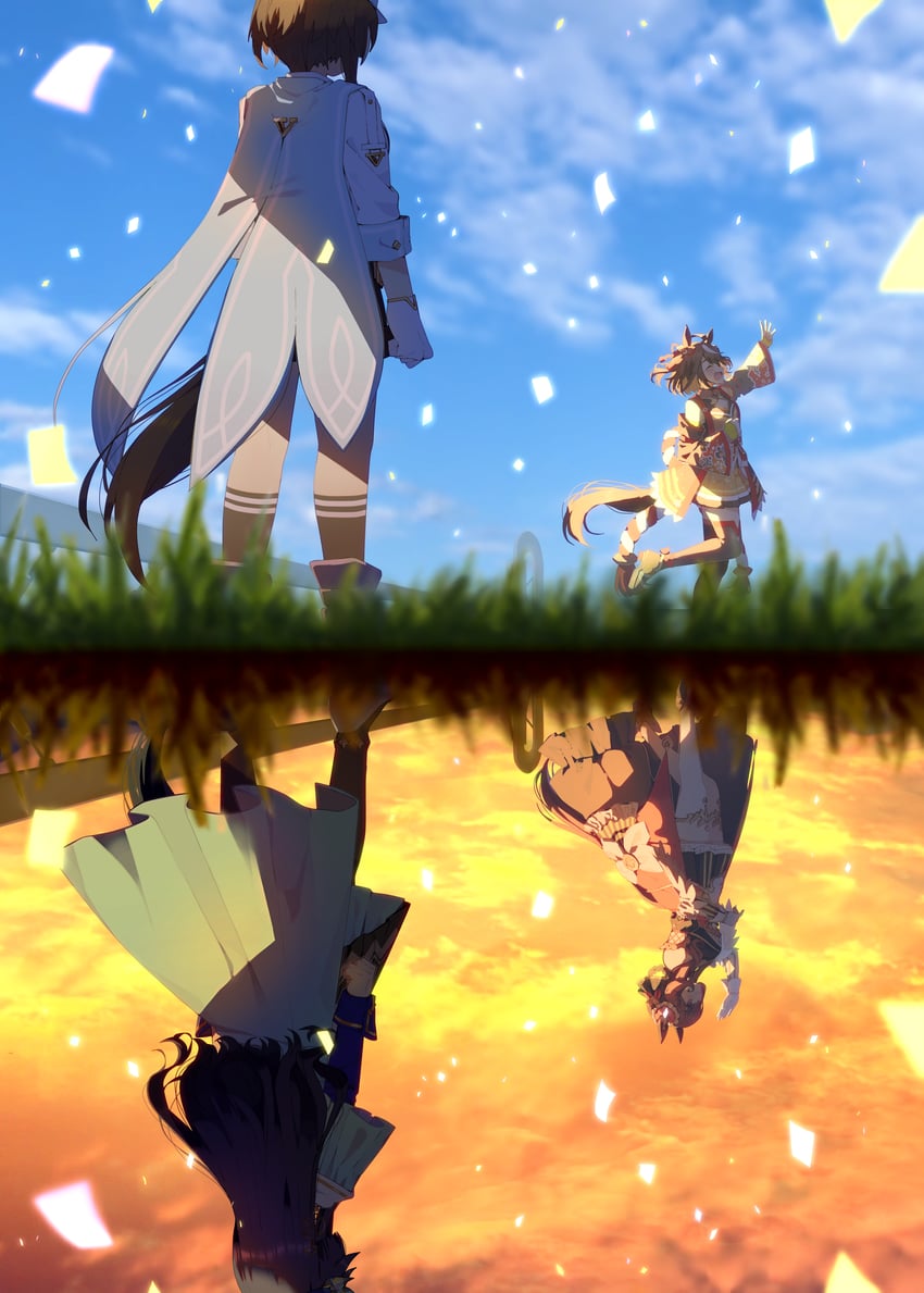 kitasan black, cheval grand, gentildonna, and verxina (umamusume) drawn by amane_hikari