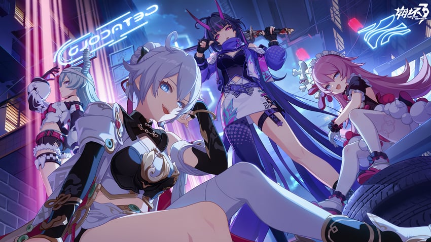 kiana kaslana, raiden mei, rozaliya olenyeva, and liliya olenyeva (honkai and 1 more)