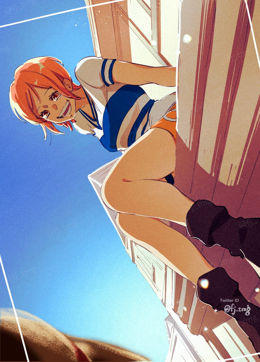 nami and monkey d. luffy (one piece) drawn by fujisee