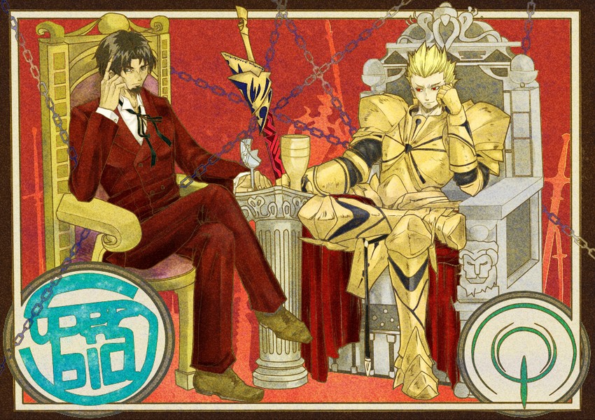 gilgamesh and tohsaka tokiomi (fate and 1 more) drawn by konfuji