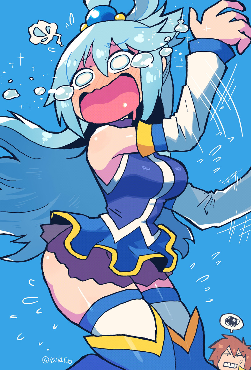 aqua and satou kazuma (kono subarashii sekai ni shukufuku wo!) drawn by rariatto_(ganguri)