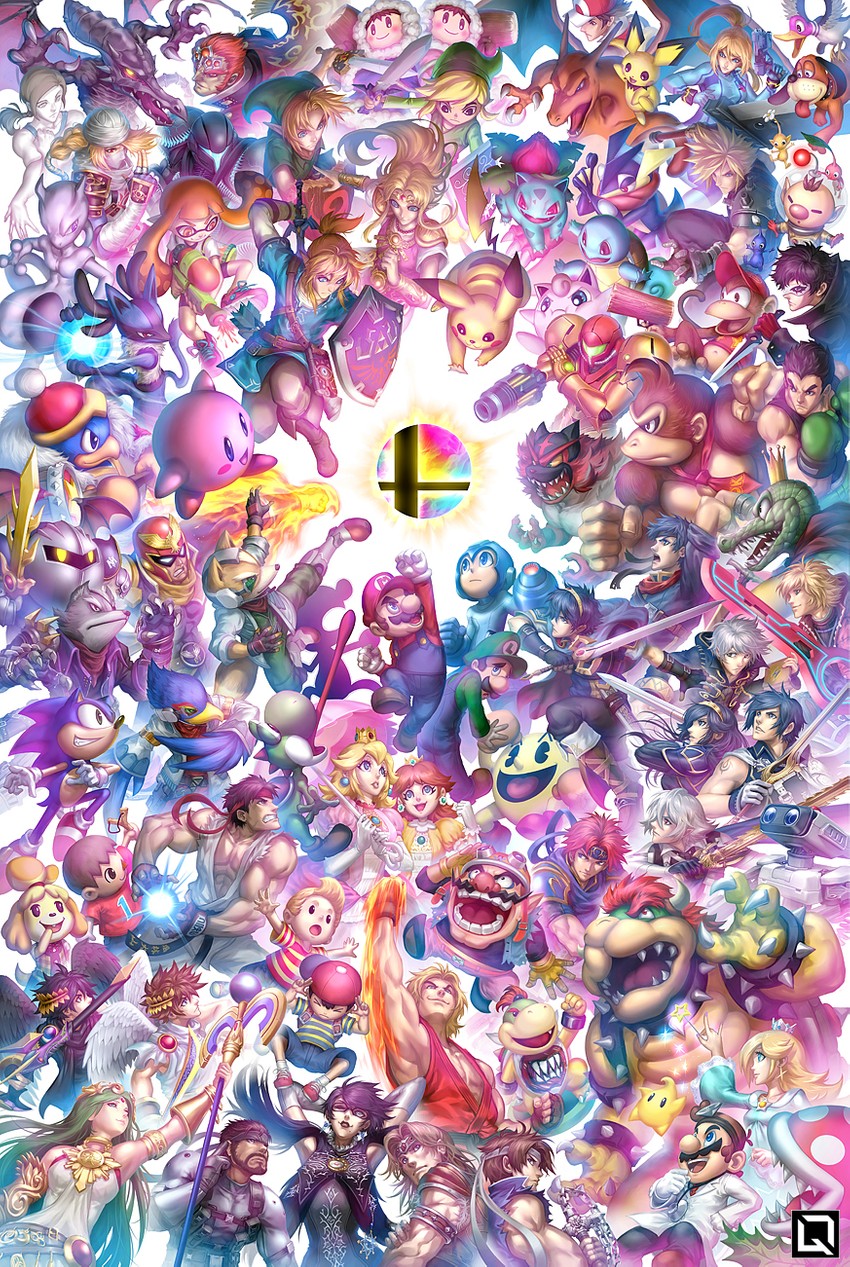 link, inkling player character, pikachu, princess zelda, inkling girl, and 89 more (pokemon and 56 more) drawn by kuroi-tsuki