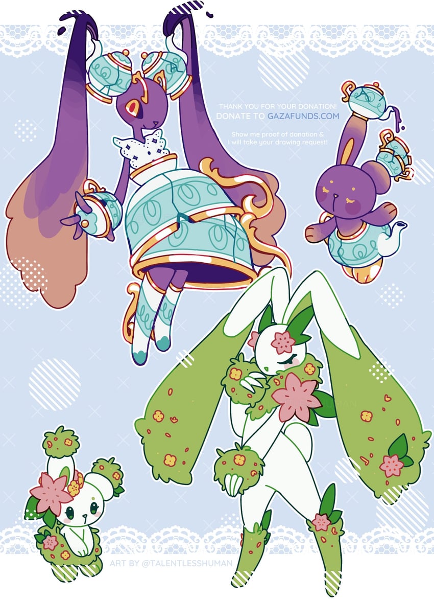 lopunny, shaymin, buneary, and polteageist (original and 1 more) drawn by talentlesshuman