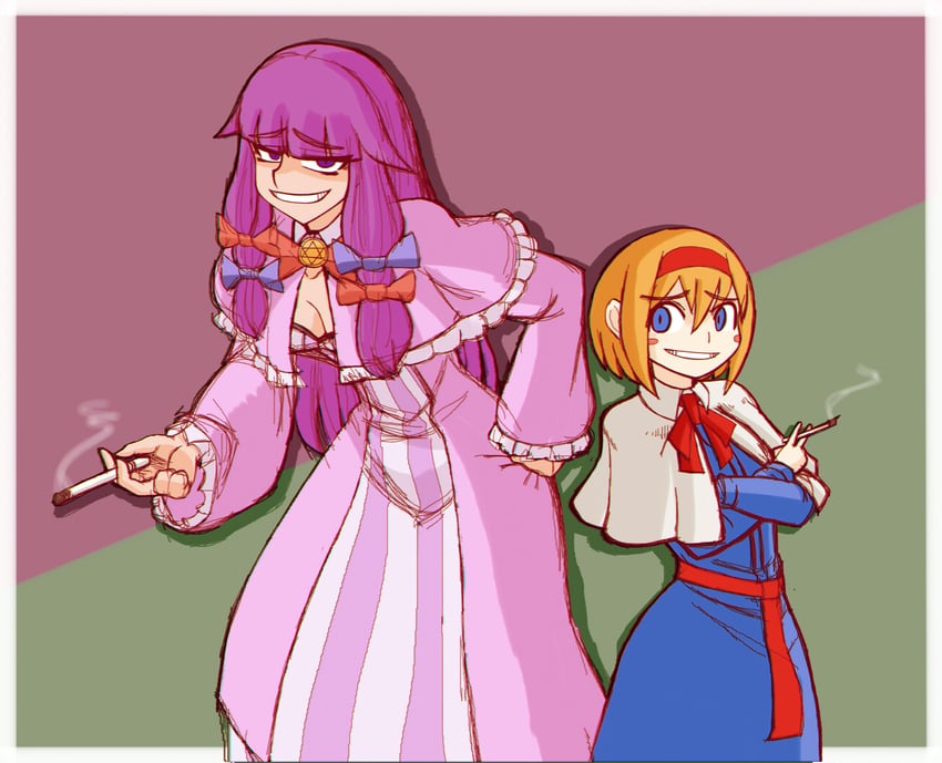 alice margatroid, patchouli knowledge, and taisa (touhou and 1 more) drawn by pyukasshori
