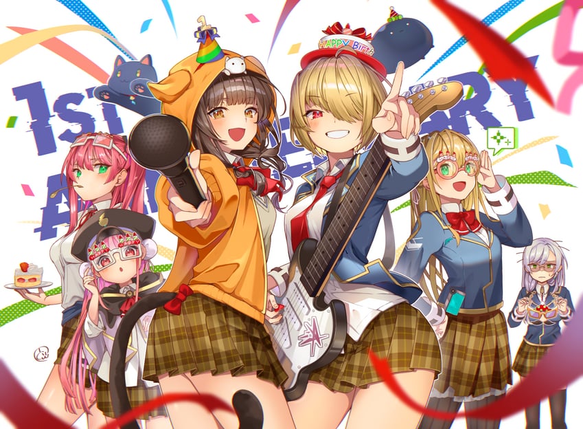 kayamori ruka, izumi yuki, asakura karen, toujou tsukasa, kunimi tama, and 2 more (heaven burns red) drawn by chikuwa0u0