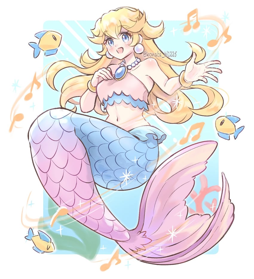 princess peach and mermaid peach (mario and 1 more) drawn by konata_w1225