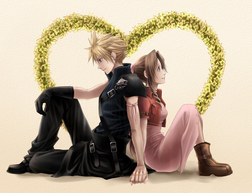 cloud strife and aerith gainsborough (final fantasy and 2 more) drawn by dodon_(reina)