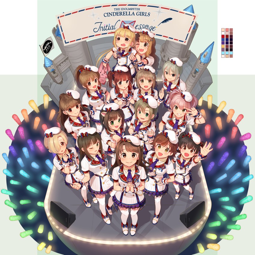 shibuya rin, shirasaka koume, shimamura uzuki, jougasaki mika, futaba anzu, and 10 more (idolmaster and 1 more) drawn by kamille_(vcx68)