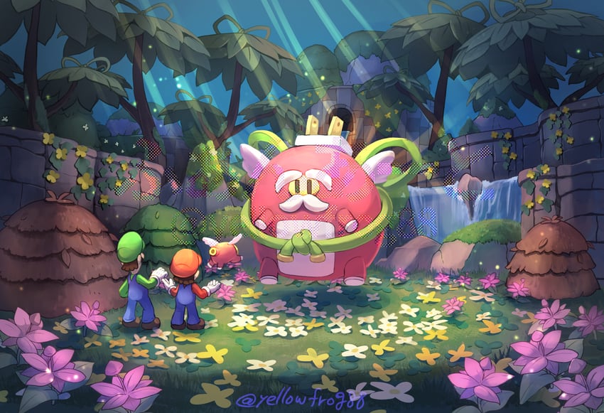 mario, luigi, snoutlet, and great conductor (mario and 2 more) drawn by yellowfrog88