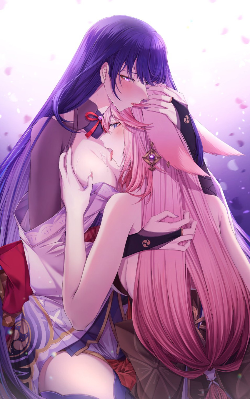 raiden shogun and yae miko (genshin impact) drawn by sieka_(piiroinardesco)