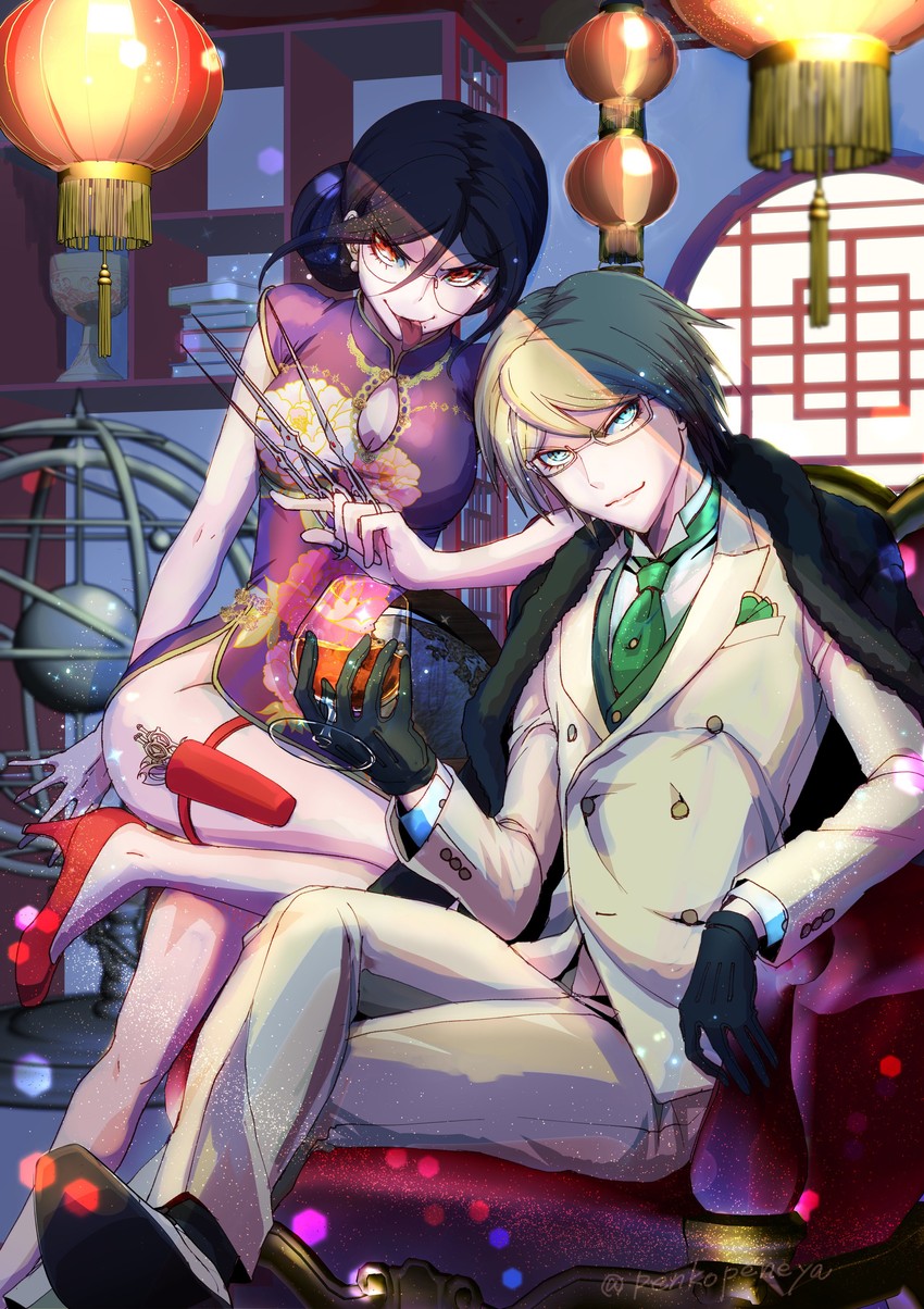 fukawa toko, togami byakuya, and genocider shou (danganronpa and 1 more) drawn by koutei_penko