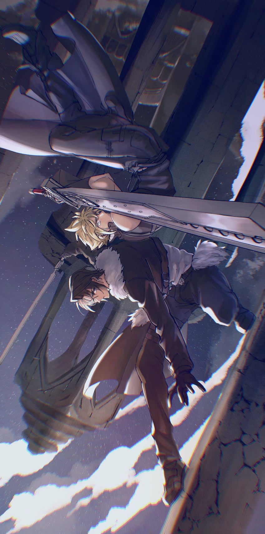 cloud strife and squall leonhart (final fantasy and 3 more) drawn by shio_ga