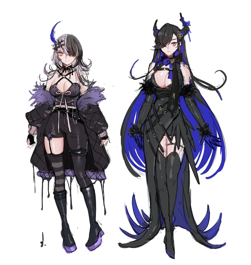 shiori novella and nerissa ravencroft (hololive and 1 more) drawn by rugi_rugi