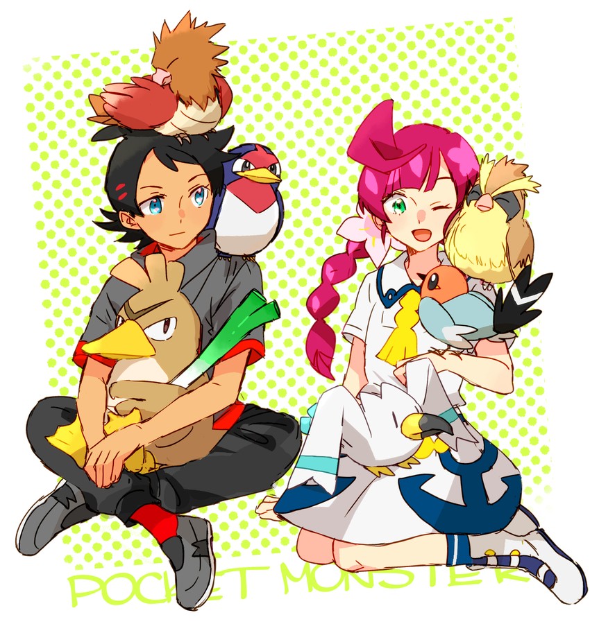 goh, wingull, pidgey, chloe, fletchling, and 3 more (pokemon and 1 more) drawn by hinata_(ryohinata)