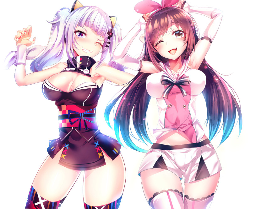 kizuna ai and kaguya luna (kizuna ai inc. and 1 more) drawn by silly_(marinkomoe)