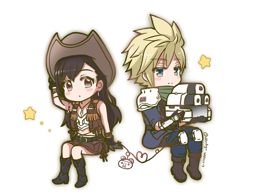 tifa lockhart, cloud strife, moogle, and shinra infantry (final fantasy and 3 more) drawn by asami_yutori