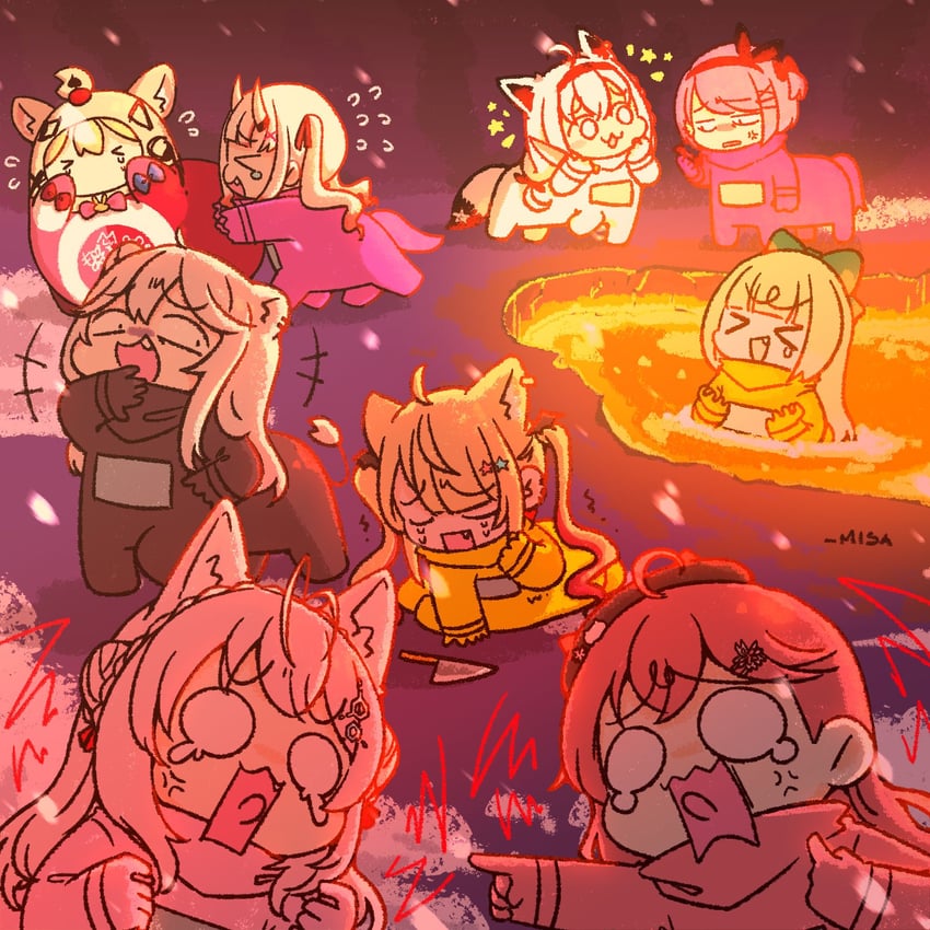 shirakami fubuki, sakura miko, tokoyami towa, shishiro botan, nakiri ayame, and 10 more (hololive and 1 more) drawn by wakatsuki_misato