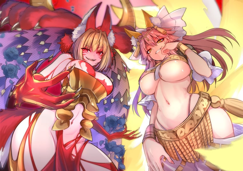 tamamo, nero claudius, queen draco, and amaterasu (fate and 3 more) drawn by wisespeak