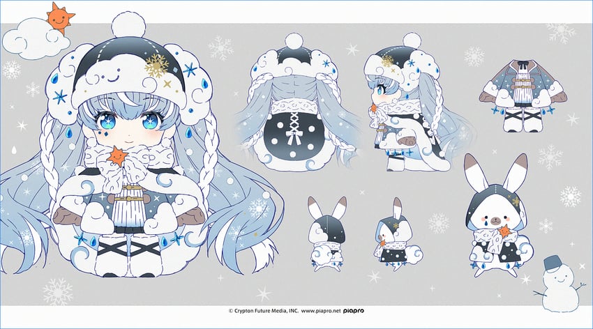 hatsune miku, yuki miku, and rabbit yukine (vocaloid) drawn by hakusai_(tiahszld)