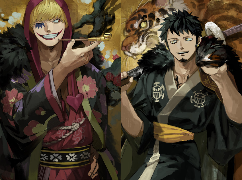trafalgar law and donquixote rocinante (one piece) drawn by santagawa