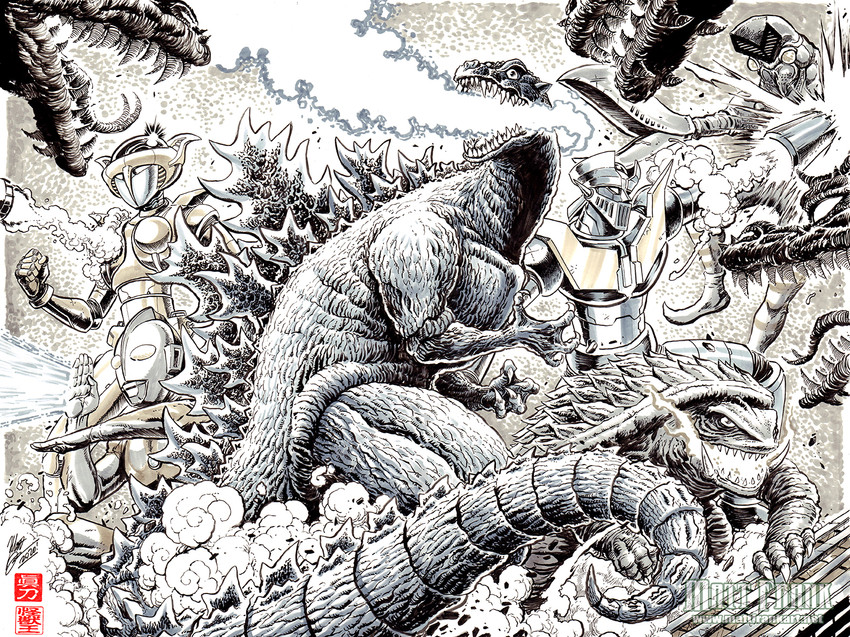 godzilla, ultraman, mazinger z, king ghidorah, gamera, and 1 more (ultra series and 6 more) drawn by matt_frank