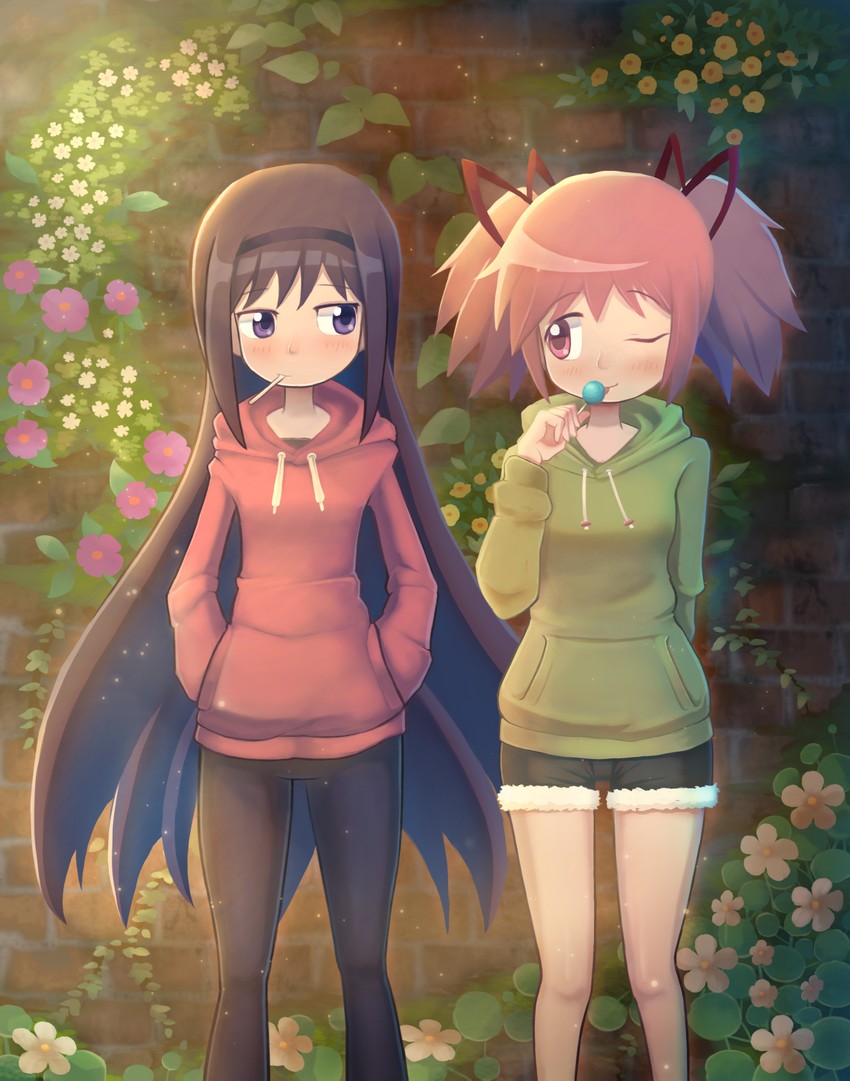 akemi homura and kaname madoka (mahou shoujo madoka magica) drawn by majinhinata