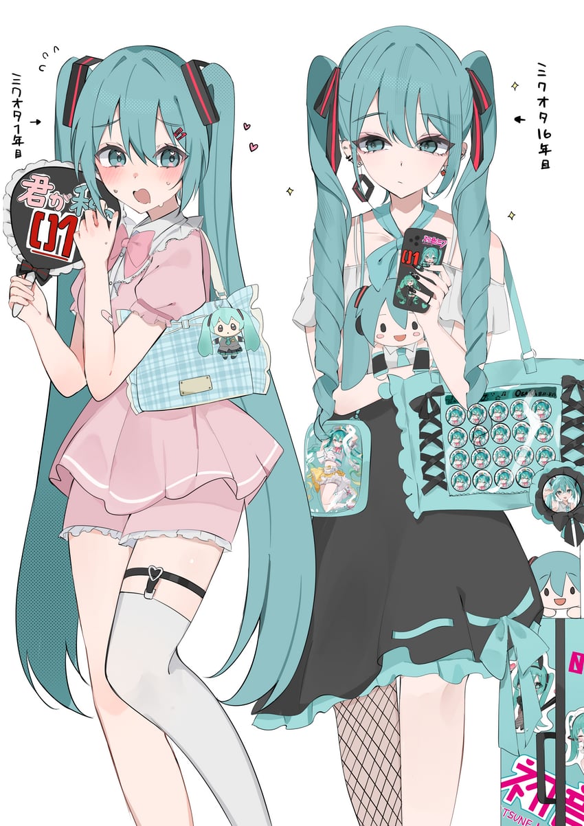 hatsune miku and magical mirai miku (vocaloid and 1 more) drawn by waimoniku