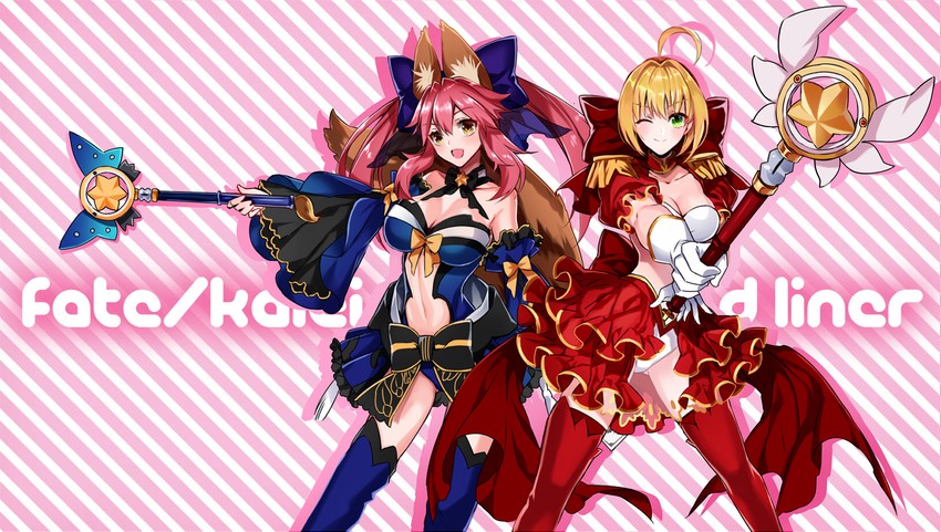 tamamo, nero claudius, tamamo no mae, magical ruby, and magical sapphire (fate and 2 more) drawn by ycco_(estrella)