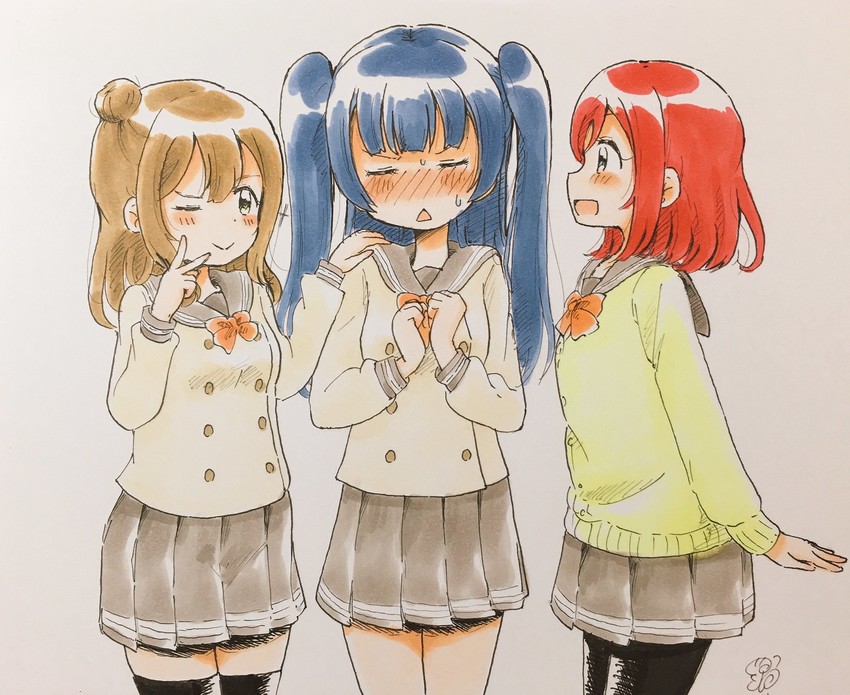 tsushima yoshiko, kunikida hanamaru, and kurosawa ruby (love live! and 1 more) drawn by homaru_(kurumique)