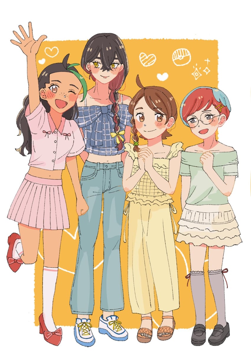 juliana, carmine, nemona, and penny (pokemon and 1 more) drawn by aoaoe_2