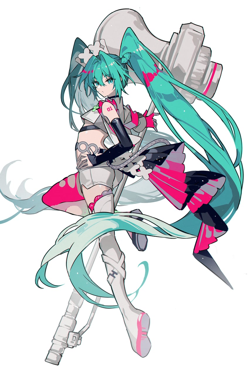 hatsune miku and racing miku (vocaloid and 1 more) drawn by kazenemuri