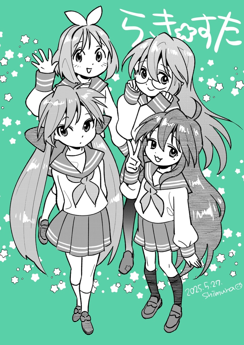 hiiragi kagami, izumi konata, hiiragi tsukasa, and takara miyuki (lucky star) drawn by shimura_takako